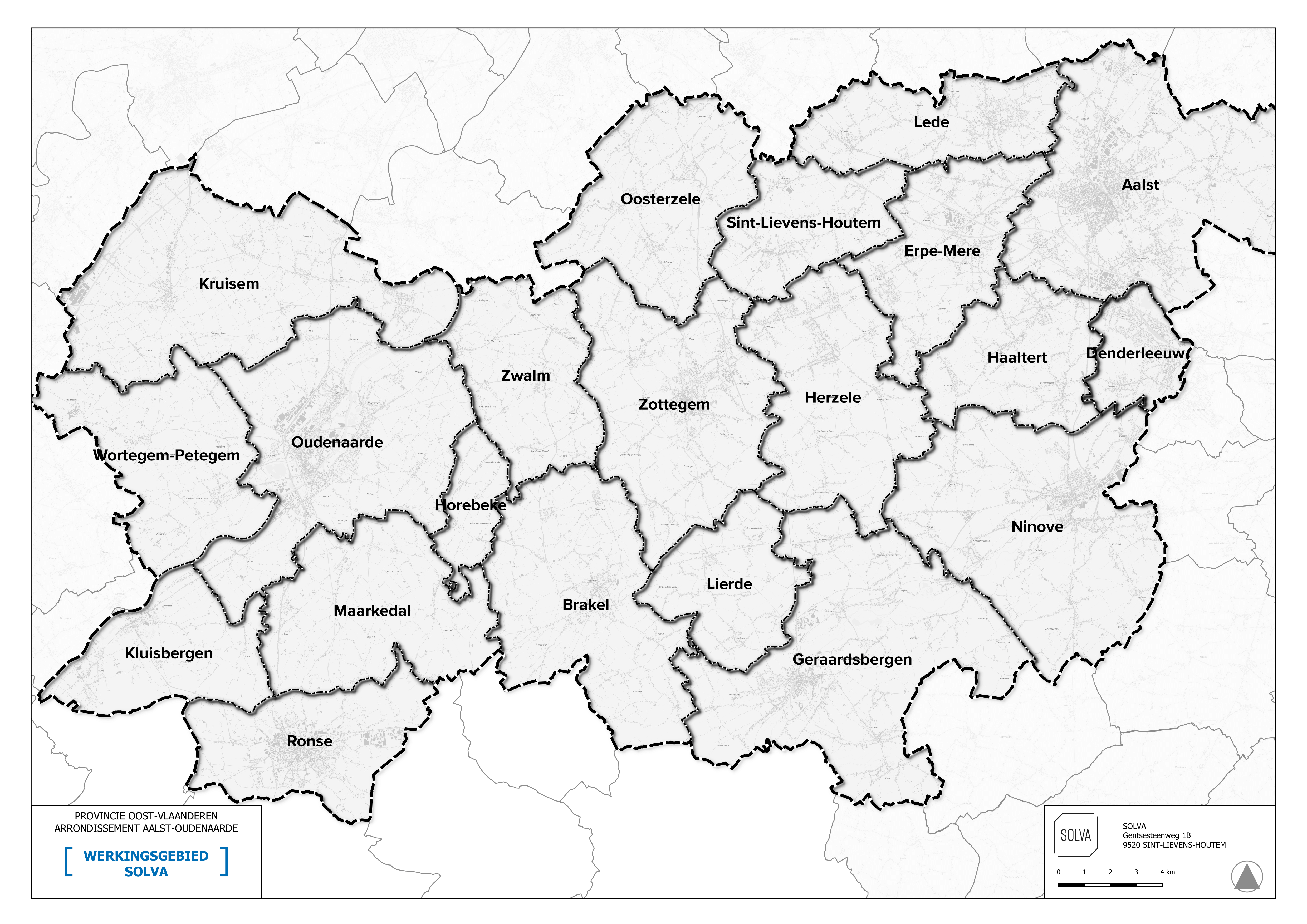 Kaart van Zuid-Oost-Vlaanderen